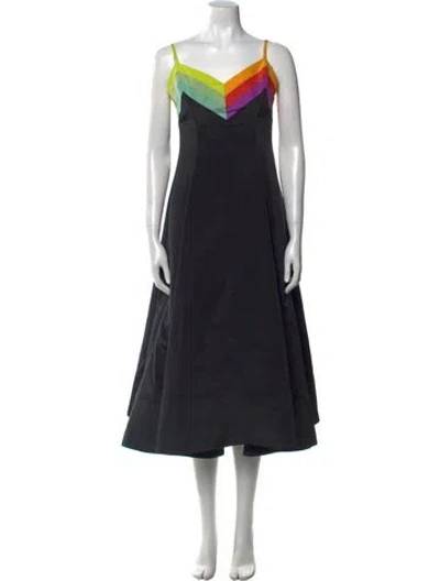 Pre-owned Christopher John Rogers Square Neckline Midi Length Dress In Black