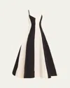 Christopher John Rogers Stripe Colorblock V-neck Evening Gown In Ivory Multi