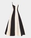 Christopher John Rogers Stripe Colorblock V-neck Evening Gown In Ivory Multi