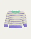 Christopher John Rogers Stripe Cropped Mohair Wool Ringer Tee In Nepeta Multi
