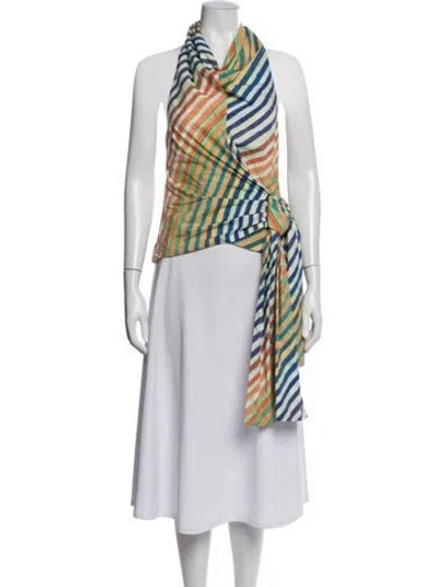 Pre-owned Christopher John Rogers Striped Asymmetrical Top In Multi
