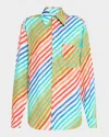 Christopher John Rogers Crayon Striped Twill Shirt In Rainbow Multi