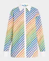 Christopher John Rogers Striped Bias Button-down Shirt In Rainbow Multi