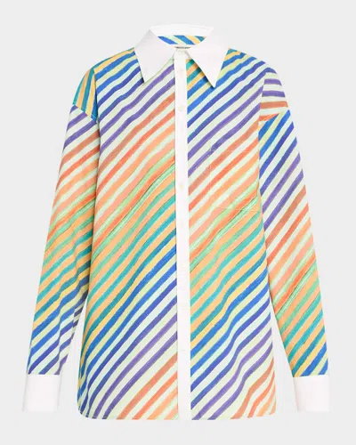 CHRISTOPHER JOHN ROGERS STRIPED BIAS BUTTON-DOWN SHIRT