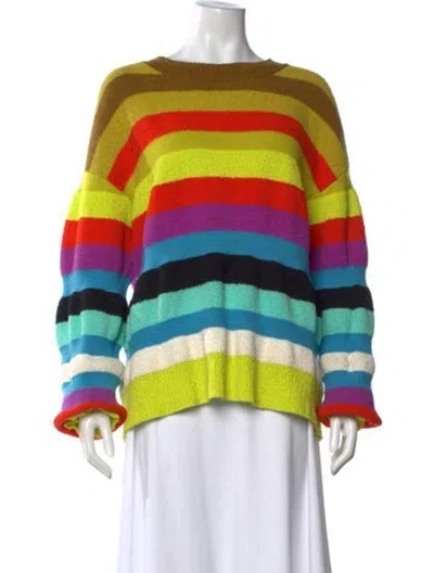 Pre-owned Christopher John Rogers Striped Crew Neck Sweater In Yellow