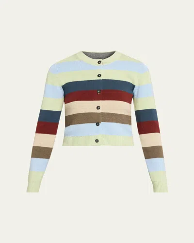 Christopher John Rogers Striped Crop Crewneck Cardigan In Multi