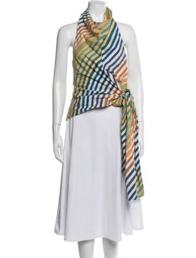 Pre-owned Christopher John Rogers Striped Halterneck Top In Green