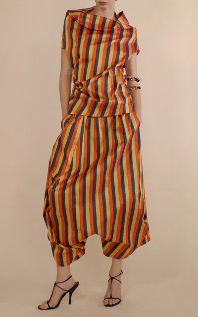 Christopher John Rogers Striped Lantern Silk Trousers In Multi