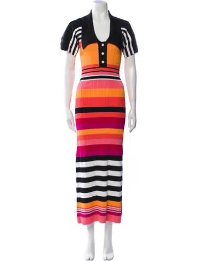 Pre-owned Christopher John Rogers Striped Long Dress In Black