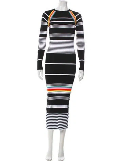 Pre-owned Christopher John Rogers Striped Long Dress In Black
