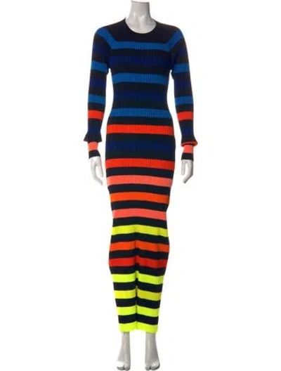 Pre-owned Christopher John Rogers Striped Long Dress In Black