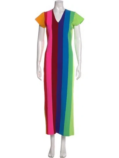 Pre-owned Christopher John Rogers Striped Long Dress In Blue