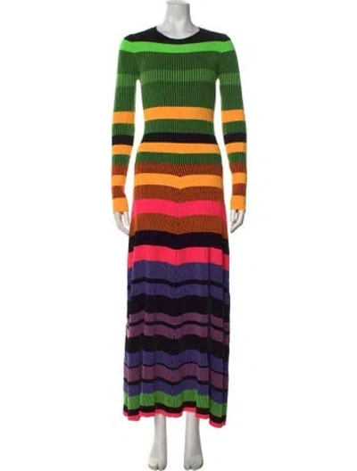 Pre-owned Christopher John Rogers Striped Long Dress In Green