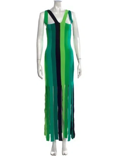 Pre-owned Christopher John Rogers Striped Long Dress In Green