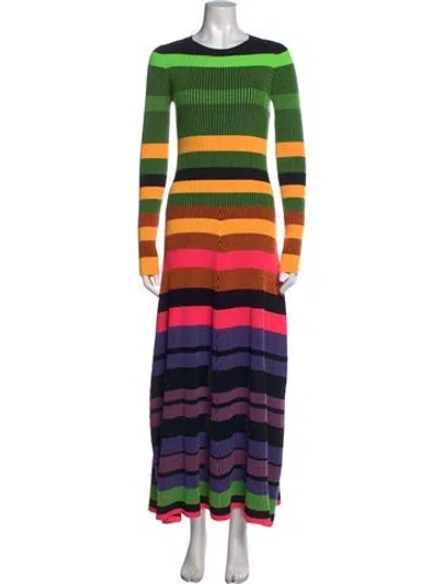 Pre-owned Christopher John Rogers Striped Long Dress In Green