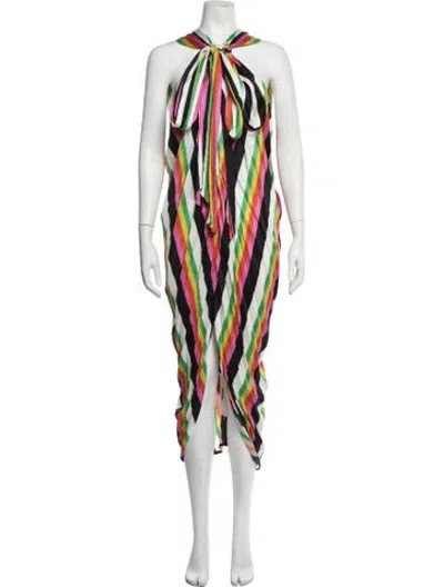 Pre-owned Christopher John Rogers Striped Long Dress In Green