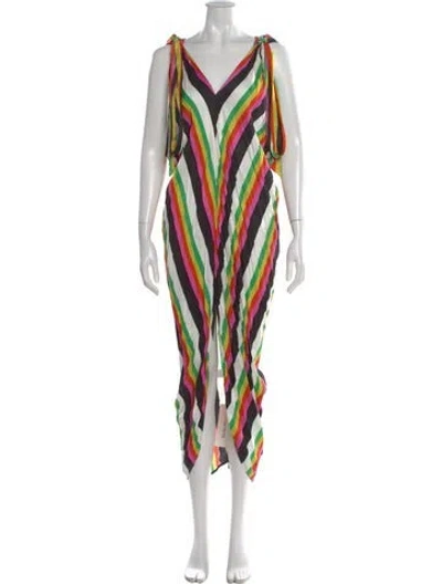 Pre-owned Christopher John Rogers Striped Long Dress In Multi