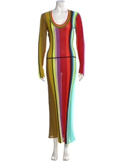 Pre-owned Christopher John Rogers Striped Long Dress In Multi