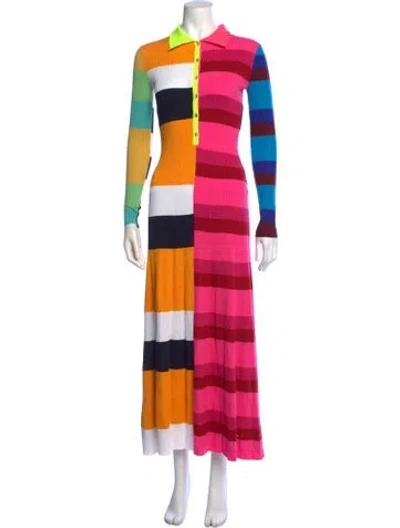 Pre-owned Christopher John Rogers Striped Long Dress In Pink/yellow