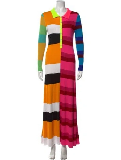 Pre-owned Christopher John Rogers Striped Long Dress In Pink/yellow
