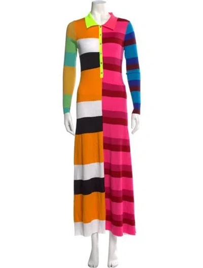 Pre-owned Christopher John Rogers Striped Long Dress In Pink/yellow