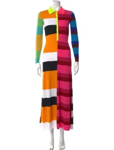Pre-owned Christopher John Rogers Striped Long Dress In Pink/yellow