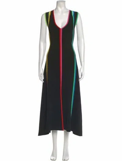 Pre-owned Christopher John Rogers Striped Long Dress W/ Tags In Black