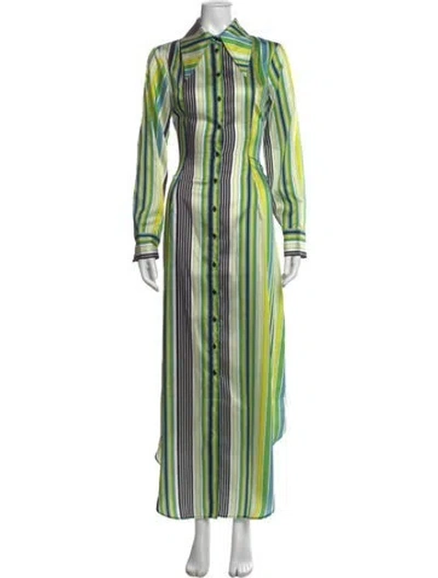 Pre-owned Christopher John Rogers Striped Long Dress W/ Tags In Yellow