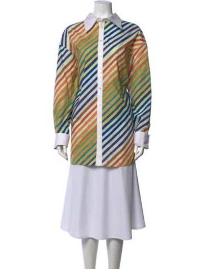 Pre-owned Christopher John Rogers Striped Long Sleeve Button-up Top In Green
