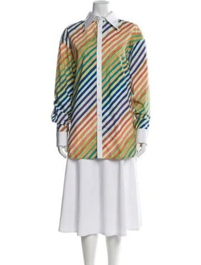 Pre-owned Christopher John Rogers Striped Long Sleeve Button-up Top In Multi