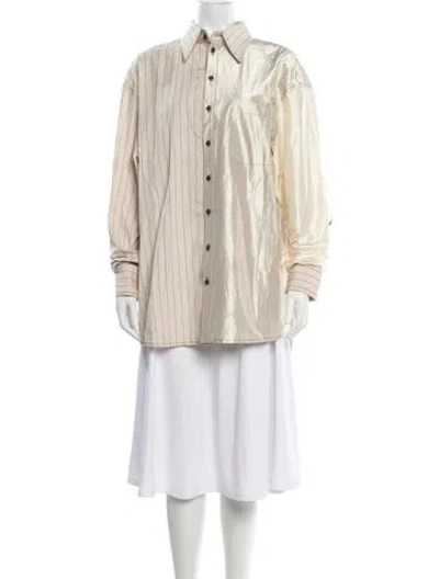 Pre-owned Christopher John Rogers Striped Long Sleeve Button-up Top In Neutrals