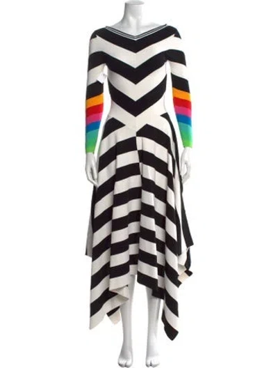 Pre-owned Christopher John Rogers Striped Midi Length Dress In Black