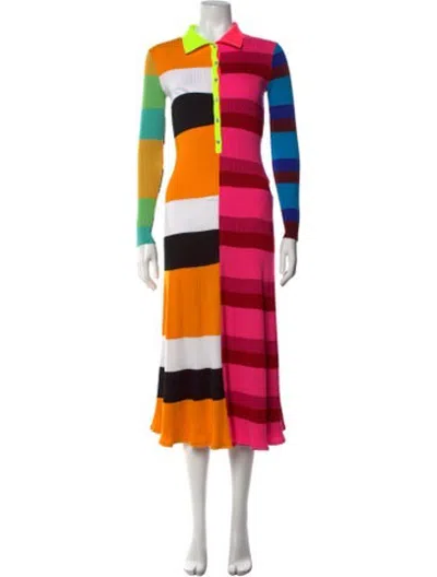 Pre-owned Christopher John Rogers Striped Midi Length Dress In Black