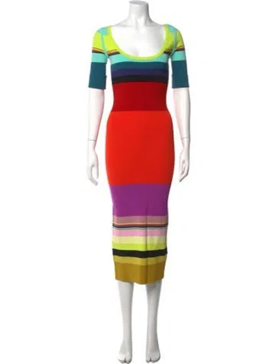 Pre-owned Christopher John Rogers Striped Midi Length Dress In Multicolor