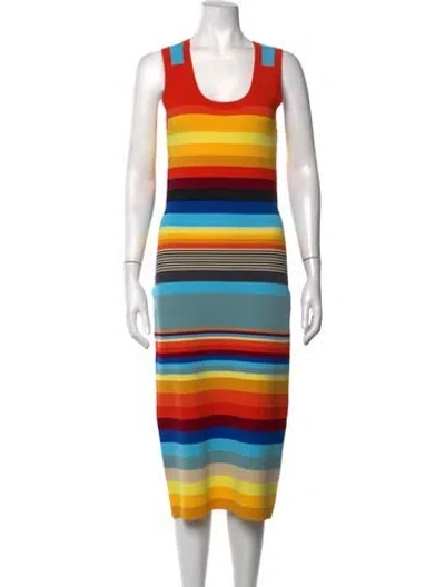 Pre-owned Christopher John Rogers Striped Midi Length Dress In Neutrals