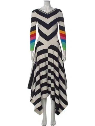 Pre-owned Christopher John Rogers Striped Midi Length Dress In White