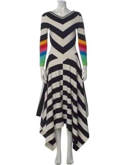 Pre-owned Christopher John Rogers Striped Midi Length Dress In White