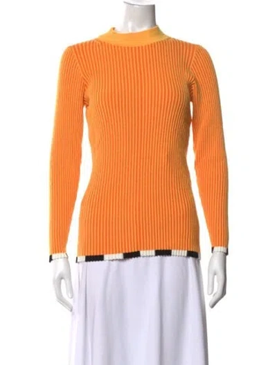 Pre-owned Christopher John Rogers Striped Mock Neck Sweater In Orange