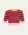 Christopher John Rogers Striped Mohair Crop Ringer Sweater In Rosewater