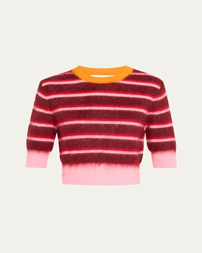Christopher John Rogers Striped Mohair Crop Ringer Sweater In Rosewater