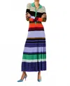 Christopher John Rogers Striped Ribbed Long Sleeve Maxi Polo Dress In Arsenic Multi In Multi