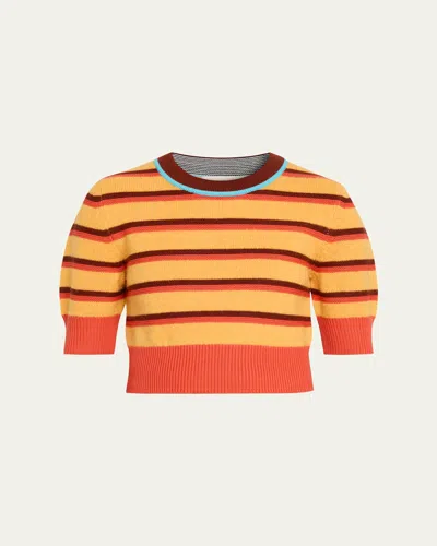 CHRISTOPHER JOHN ROGERS STRIPED SHORT-SLEEVE CROP SWEATER