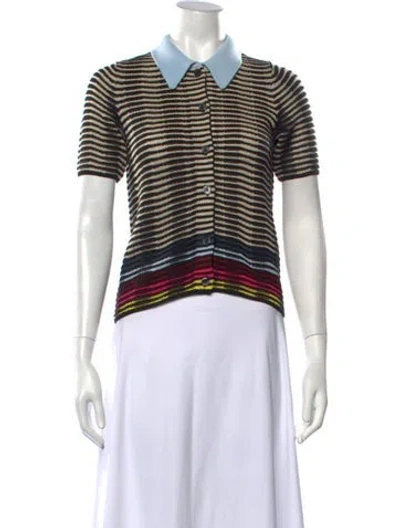 Pre-owned Christopher John Rogers Striped Short Sleeve Polo W/ Tags In Black