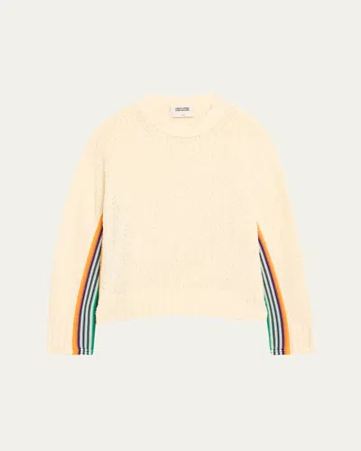 CHRISTOPHER JOHN ROGERS STRIPED-SIDE BOUCLE KNIT CREWNECK SWEATER