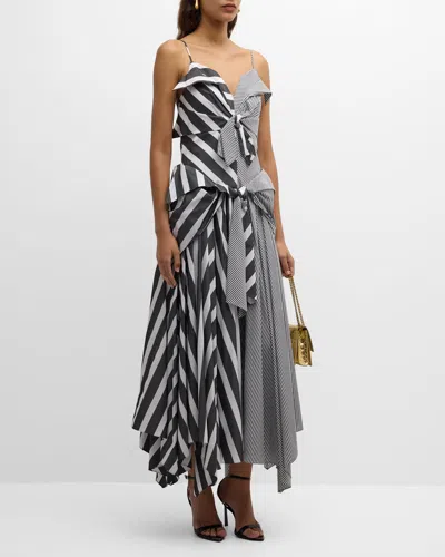 CHRISTOPHER JOHN ROGERS STRIPED TIE-FRONT HANDKERCHIEF MAXI DRESS