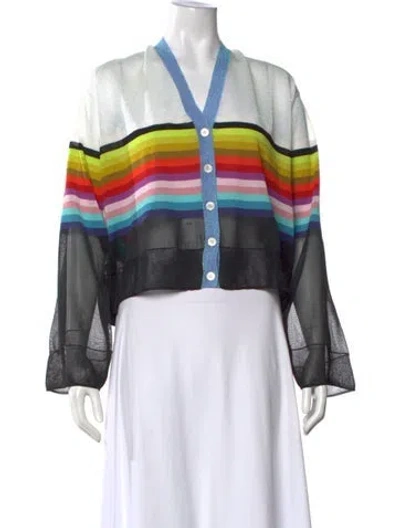 Pre-owned Christopher John Rogers Striped V-neck Button-up Top In Multi