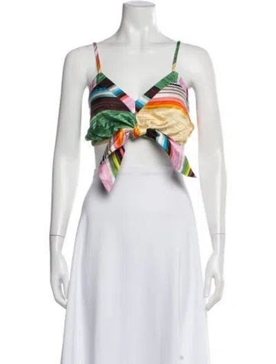 Pre-owned Christopher John Rogers Striped V-neck Crop Top In White