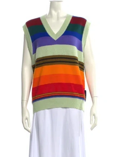 Pre-owned Christopher John Rogers Striped V-neck Sweater In Multi