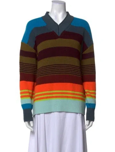Pre-owned Christopher John Rogers Striped V-neck Sweater In Multicolor