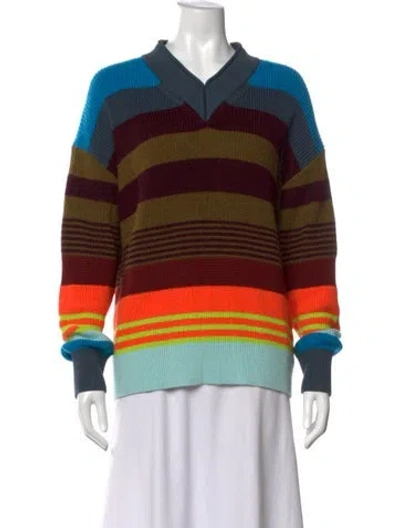 Pre-owned Christopher John Rogers Striped V-neck Sweater W/ Tags In Multicolor